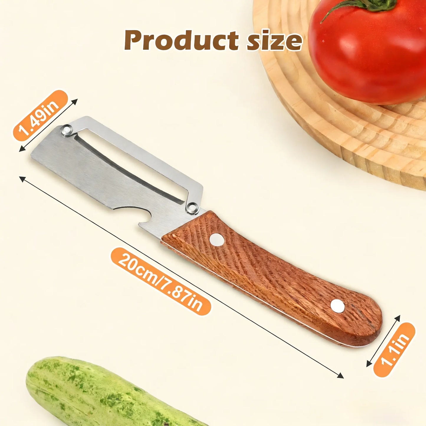 Set of 2 Ergonomic Wooden-Handled Vegetable and Fruit Peelers with Stainless Steel Blades and Integrated Bottle Opener