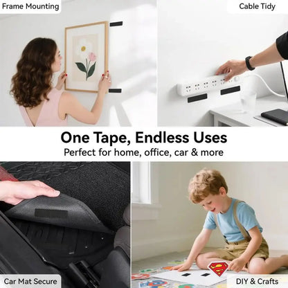 Waterproof Self Adhesive Heavy Duty Double Sided Hook and Loop Strips | Reusable Adhesive Mounting Tape Strong Stick for Wall Hanging Picture Frames Cable Organizer DIY Home Decor Office Organization.